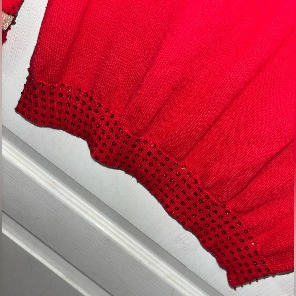 VTG Berek Ugly Christmas Sweater XL Red Leopard Bow Mistletoe Embellished Sequin